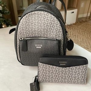 Black/Gray Guess Mini Backpack and Wallet Set (NEW)